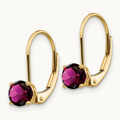 Rhodolite Garnet Leverback Earrings, 5mm, 14K