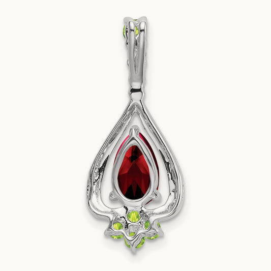 Pear Garnet and Peridot Pendant, 14K White Gold