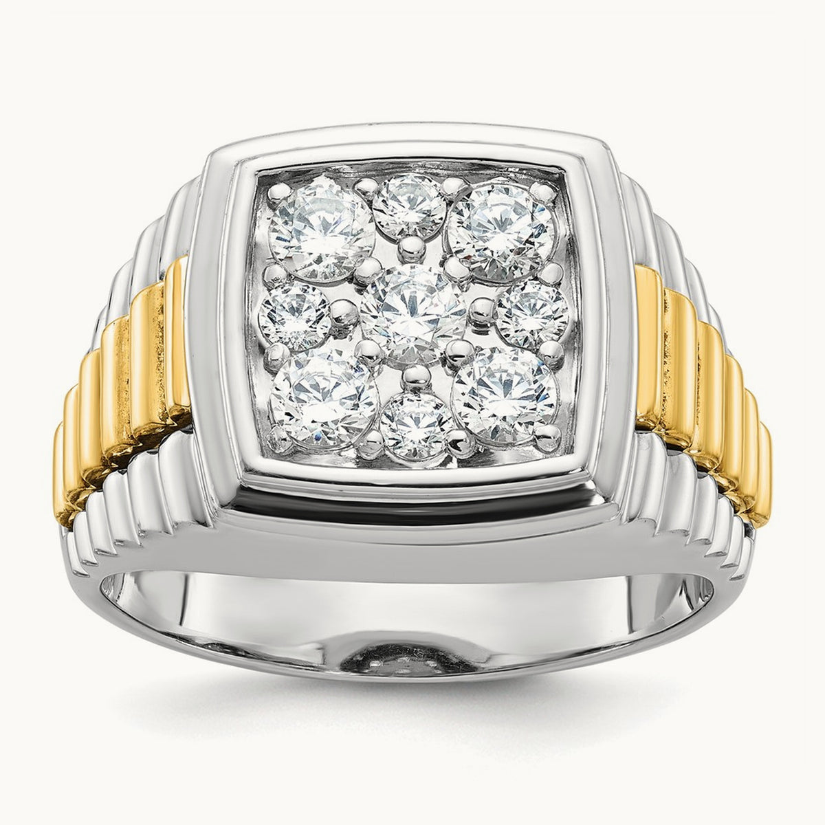 14ktt IBGoodman Men's Polished & Textured Diamond Cluster Ring