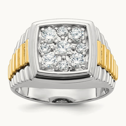 14ktt IBGoodman Men's Polished & Textured Diamond Cluster Ring
