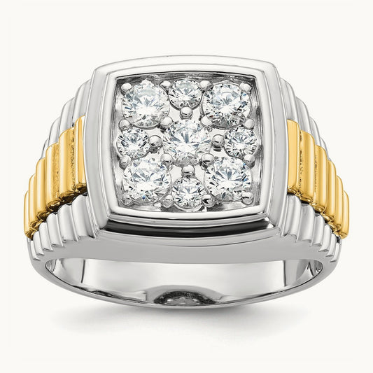 14ktt IBGoodman Men's Polished & Textured Diamond Cluster Ring