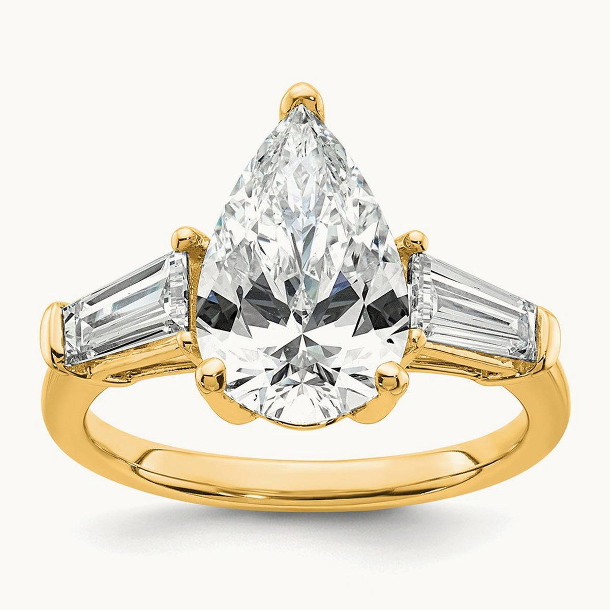 Pear/Baguette Engagement Ring — 14K Yellow Gold, 7