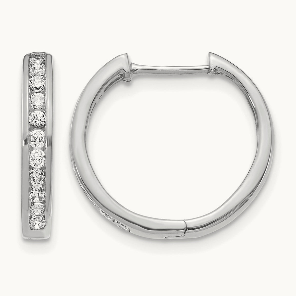 Diamond Hinged Hoop Earrings — 14K White Gold