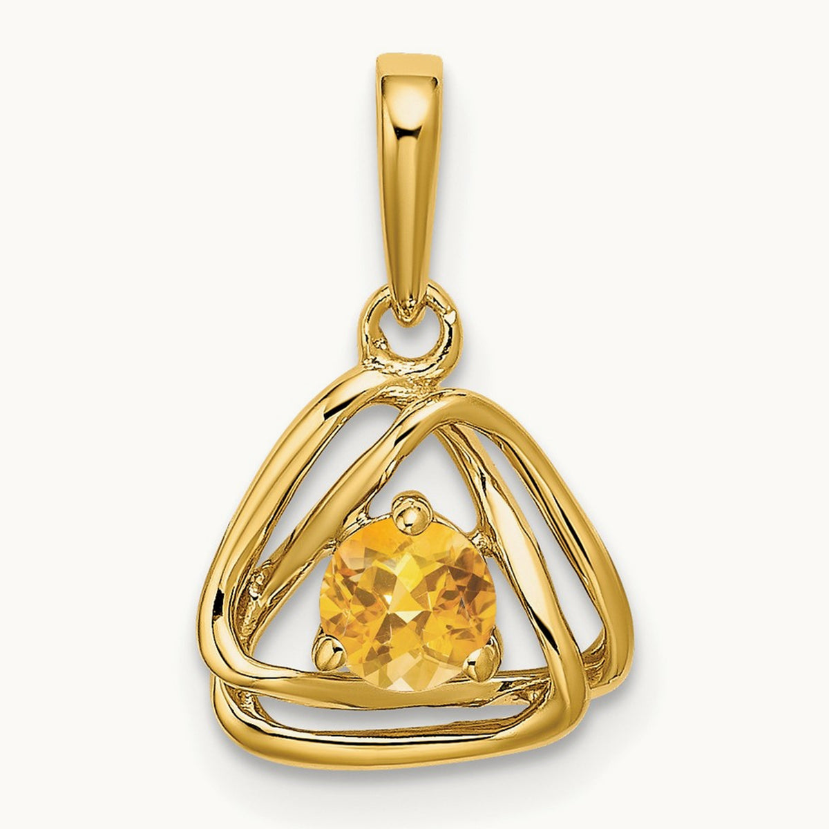 Citrine Triangle Pendant — 14K Yellow Gold