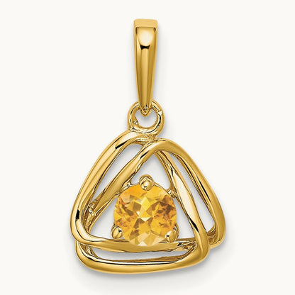 Citrine Triangle Pendant — 14K Yellow Gold