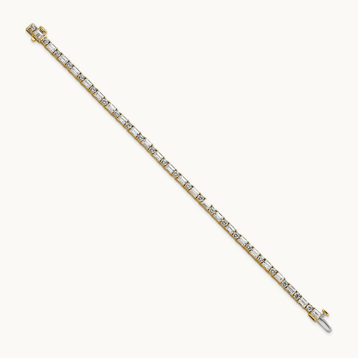 Emerald/Round Tennis Bracelet, 7.00 ct tw Lab-Grown Diamond — 14K Yellow Gold
