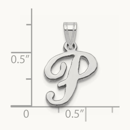 White Gold Script Letter P Initial Pendant, 14K White Gold