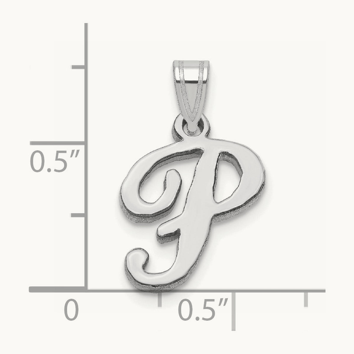 White Gold Script Letter P Initial Pendant, 14K White Gold