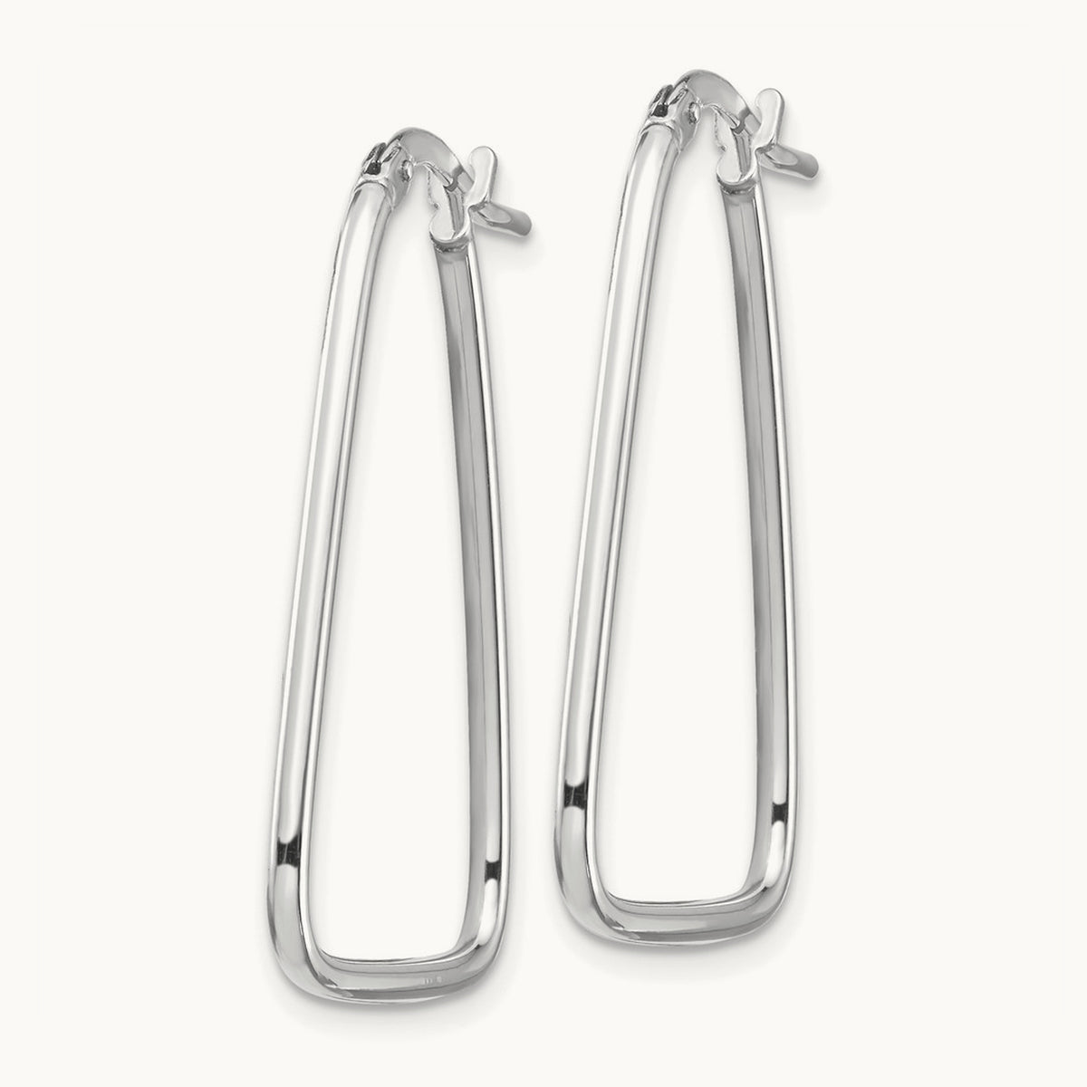 Polished Triangle Dangle Hoop Earrings — 14K White Gold