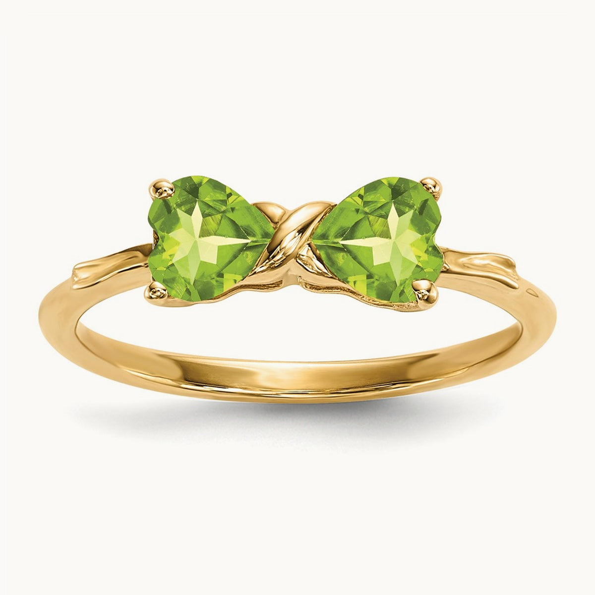 Polished Peridot Bow Ring, 14K Gold