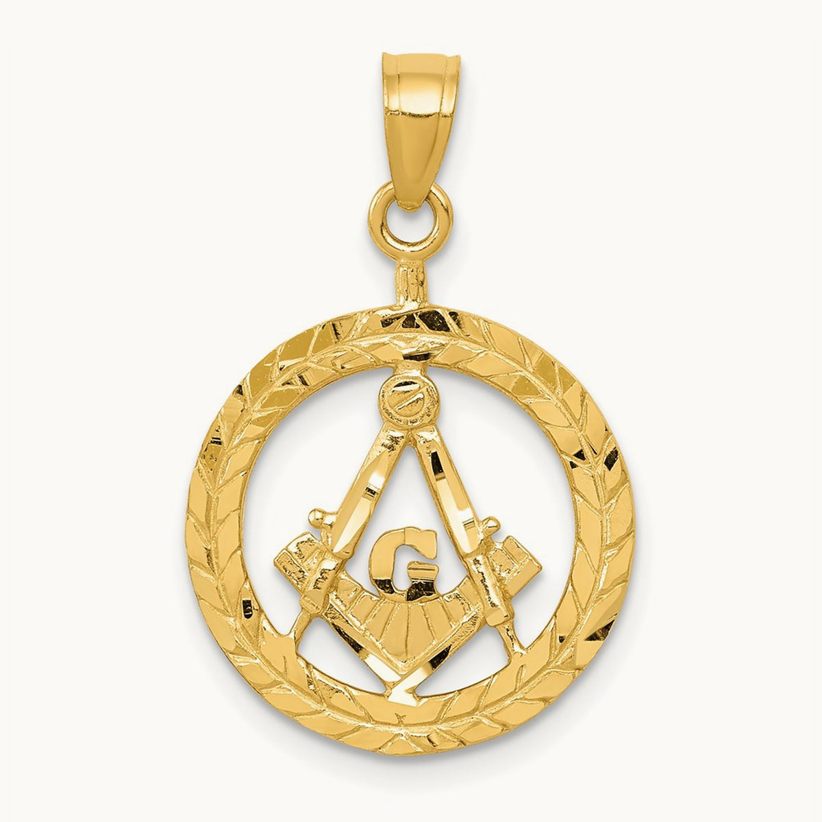 Polished and Diamond-cut Masonic Symbol Pendant, 14K