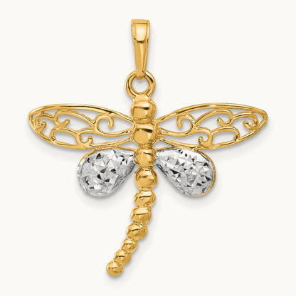 Polished and D/C Dragonfly Pendant, 14K with White Rhodium