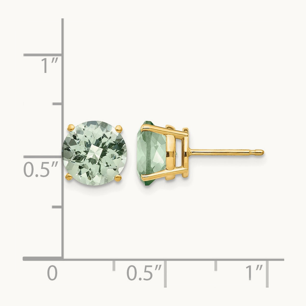 Round Checker-Cut Green Quartz Earring, 8mm, 14K
