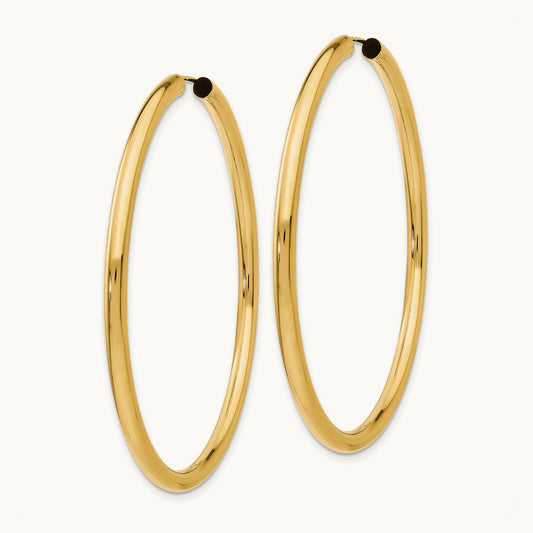 Polished Endless Tube Hoop Earrings, 3.00mm, 14K