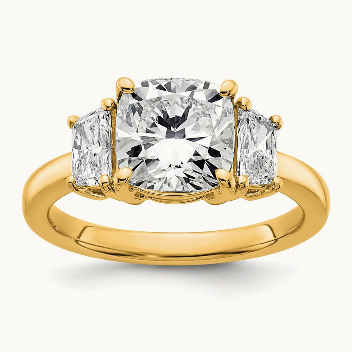 Cushion & 1/2 Moon Engagement Ring — 14K Yellow Gold, 3 1/8 ct, 7