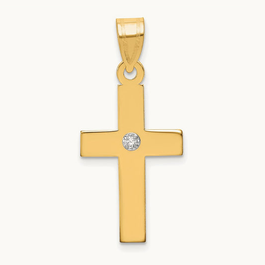 Polished .02ct. Diamond Cross Pendant, 14K