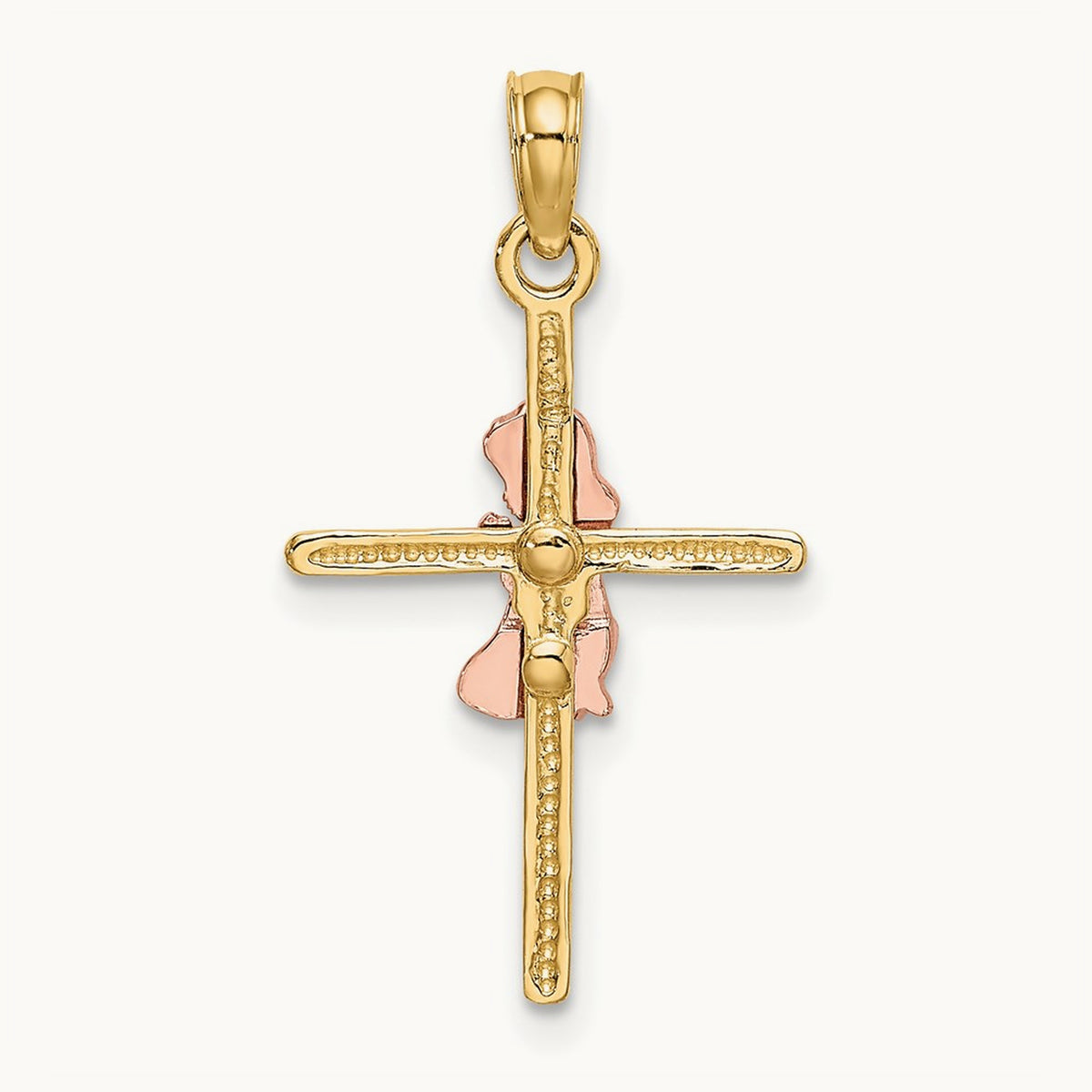 2-D Girl On Cross Charm, 14K Two-tone