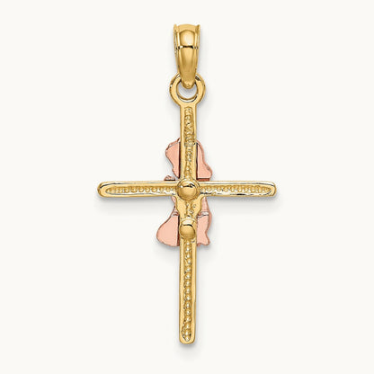2-D Girl On Cross Charm, 14K Two-tone