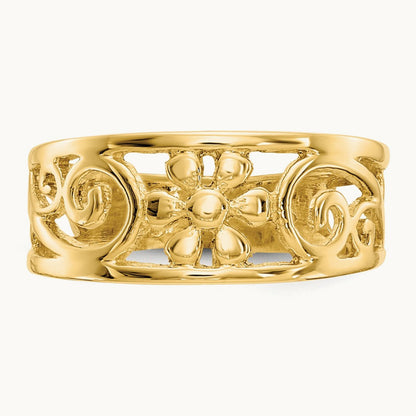 Floral Toe Ring — 14K Yellow Gold