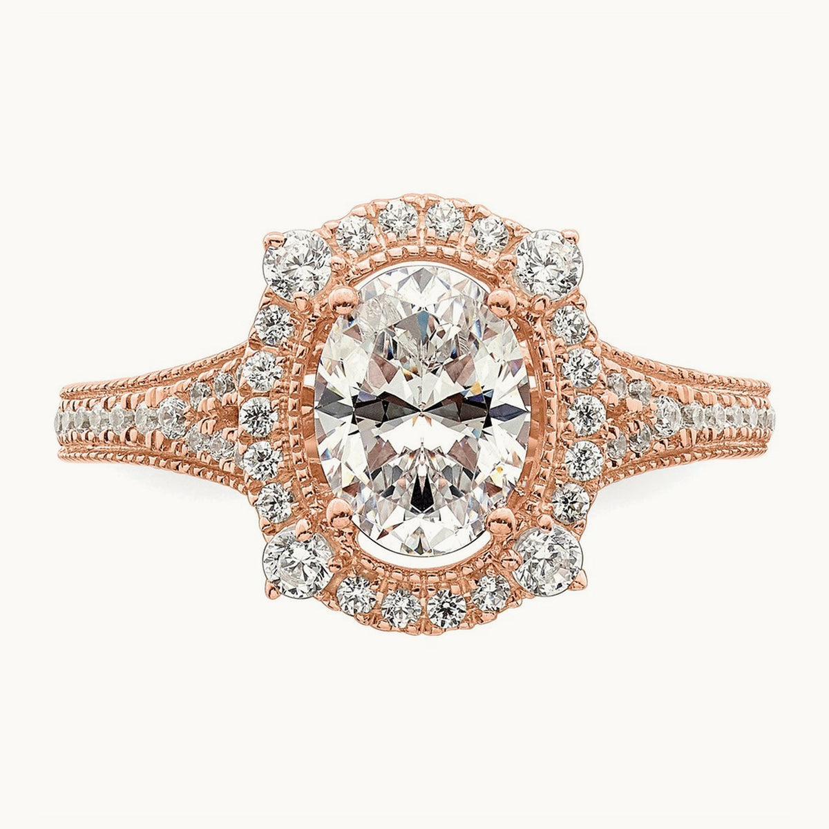 Setting: Vintage 1ct Oval Halo Diamond Semi-Mount Ring, 14K Gold — 14K Rose Gold