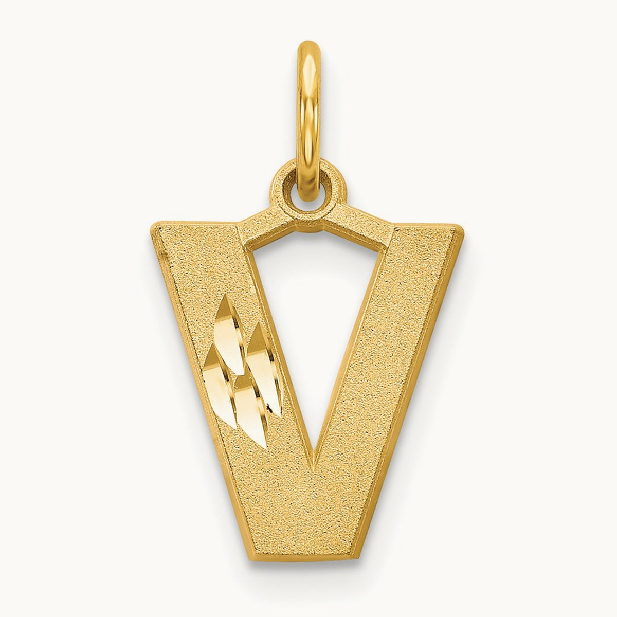 Satin Diamond-cut Initial Charm — 14K Yellow Gold, V