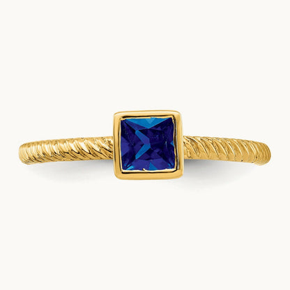 Square Bezel Sapphire Ring, 14K