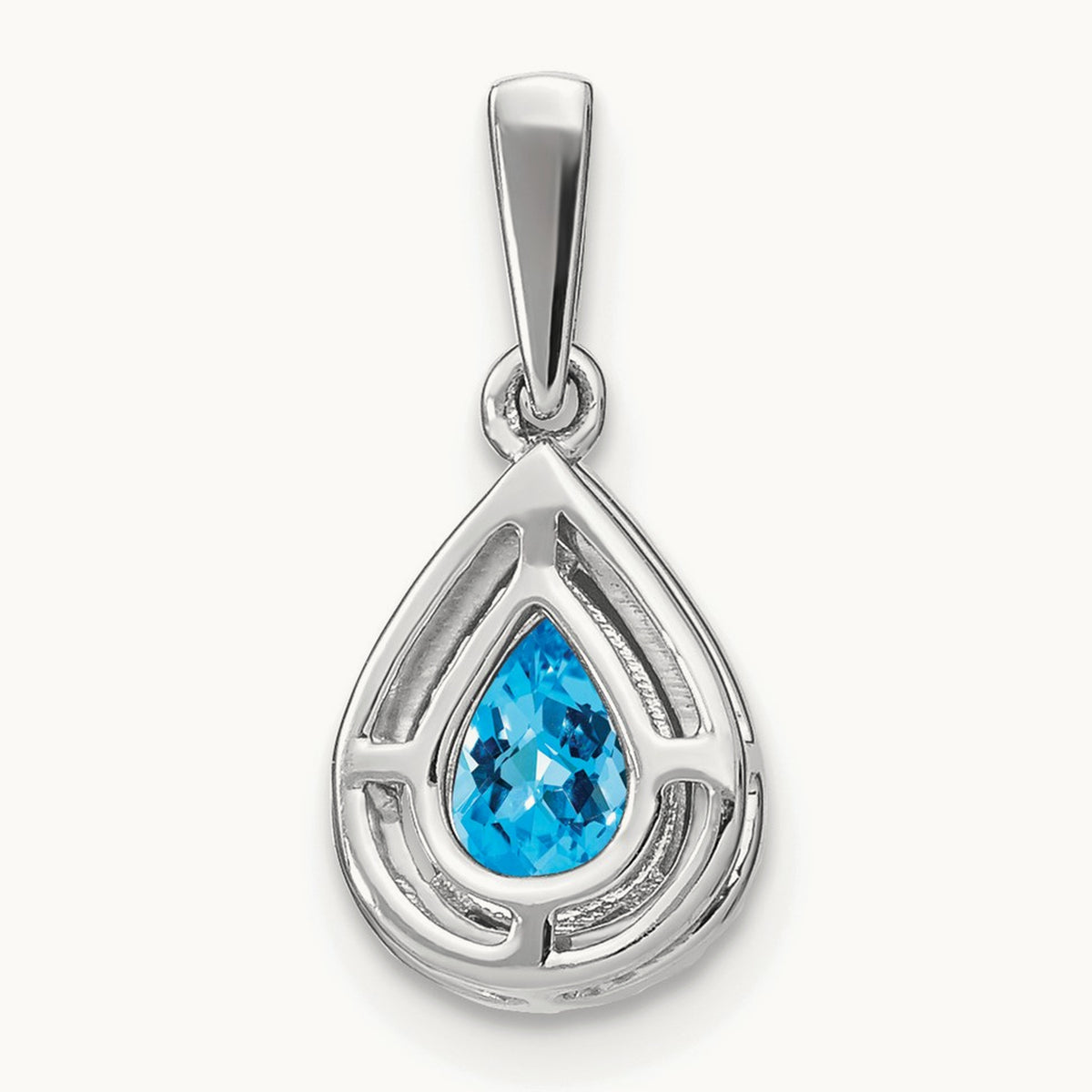 Pear Blue Topaz and Diamond Halo Pendant, 14K White Gold