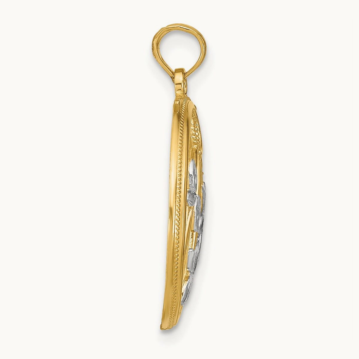 w/Rhodium Round Frame Charm, 14K