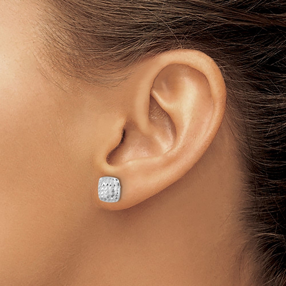 Diamond Cut Square Post Earrings — 14K White Gold