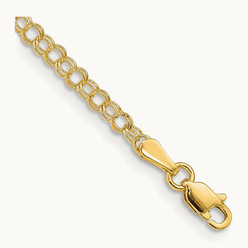 Solid Double Link Charm Anklet, 3mm, 14K