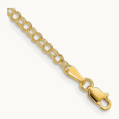 Solid Double Link Charm Anklet, 3mm, 14K