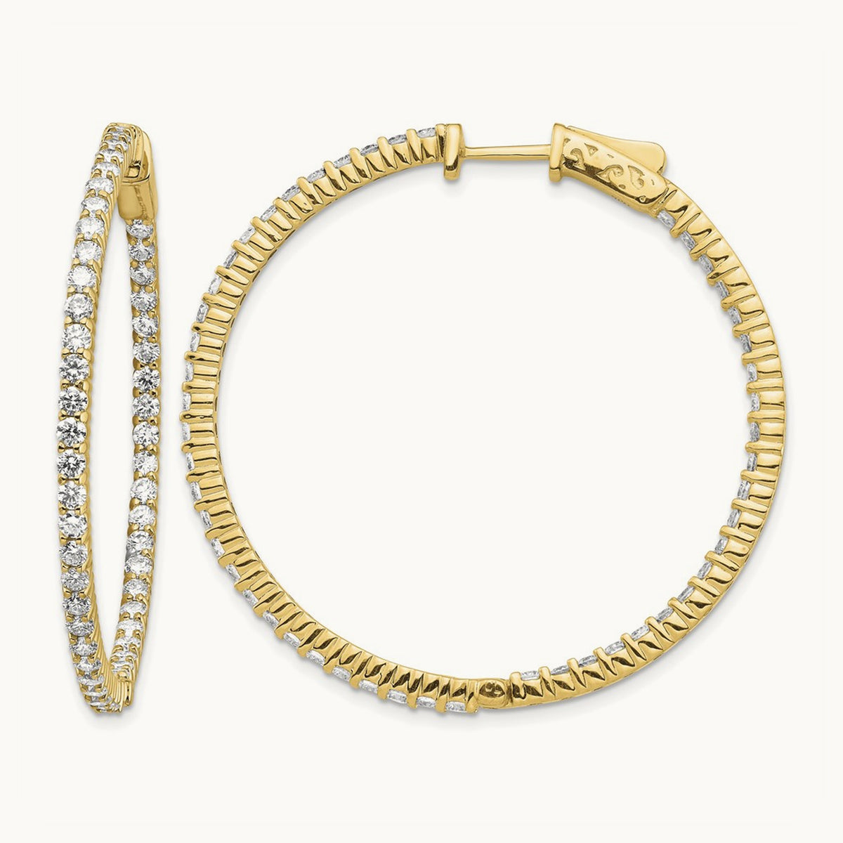 Diamond Round Hoop w/Safety Clasp Earrings, 14K