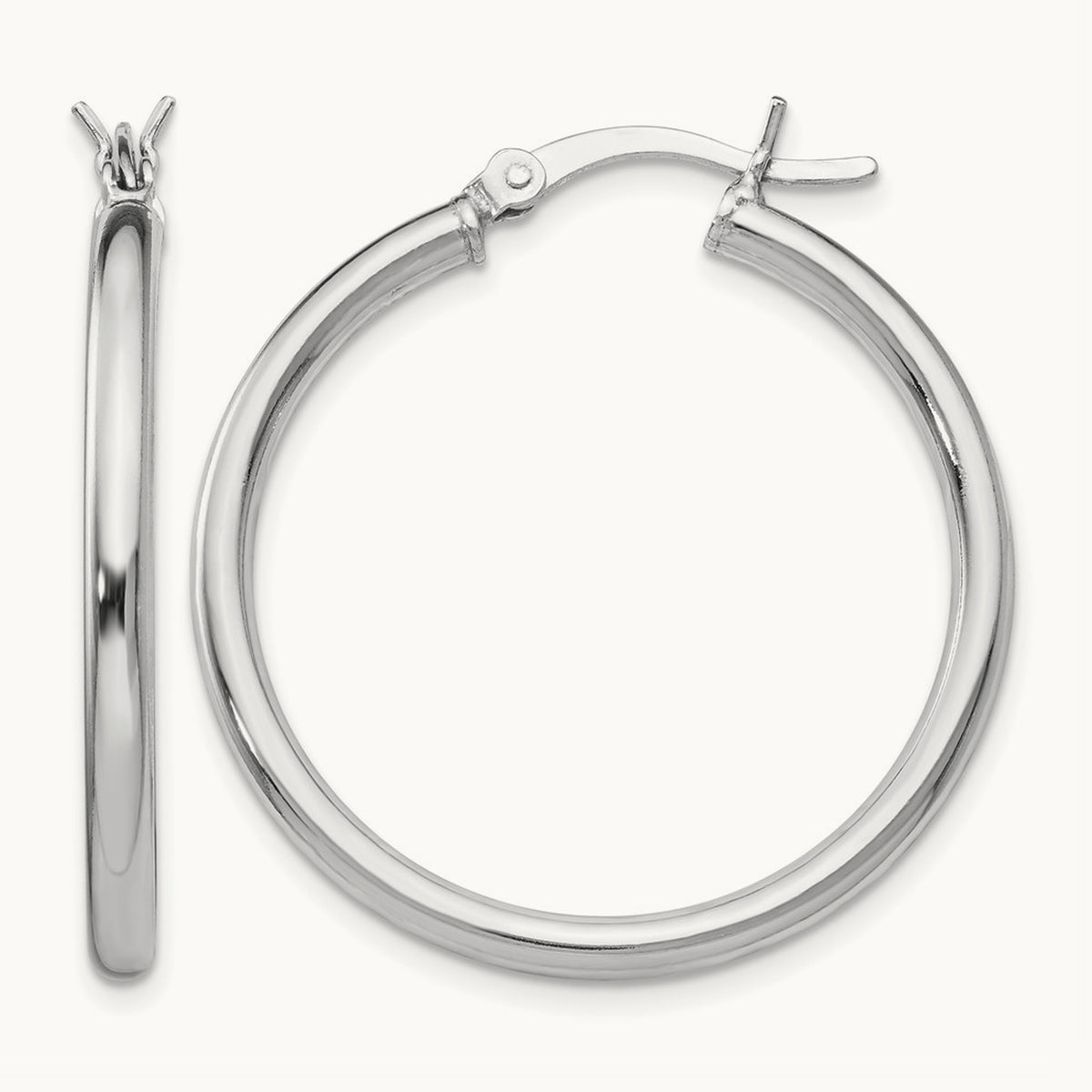 Rhodium-plated Polished Hinged Hoop Earrings, Sterling Silver — Leslie's