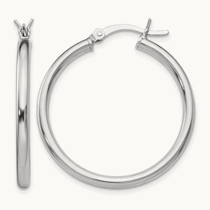 Rhodium-plated Polished Hinged Hoop Earrings, Sterling Silver — Leslie's