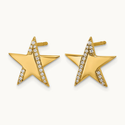 Polished Diamond Star Post Earrings, 14K