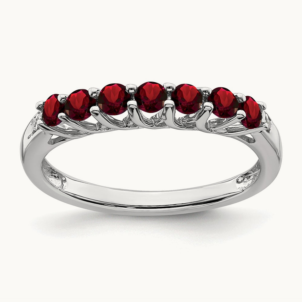 Garnet and Diamond 7-stone Ring — 14K White Gold