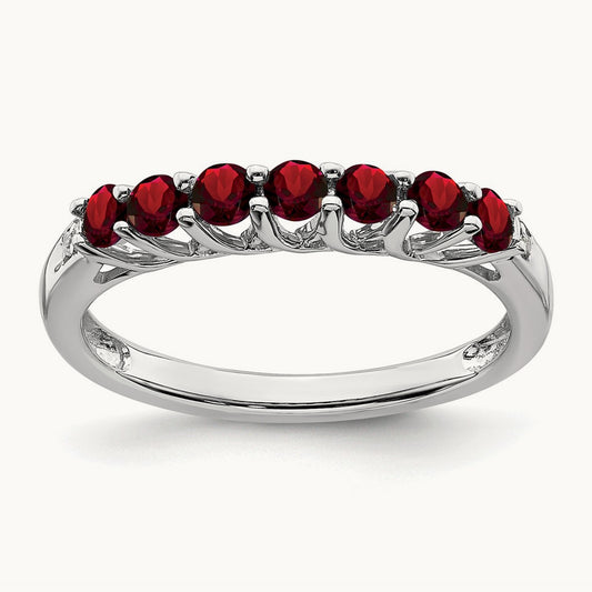 Garnet and Diamond 7-stone Ring — 14K White Gold