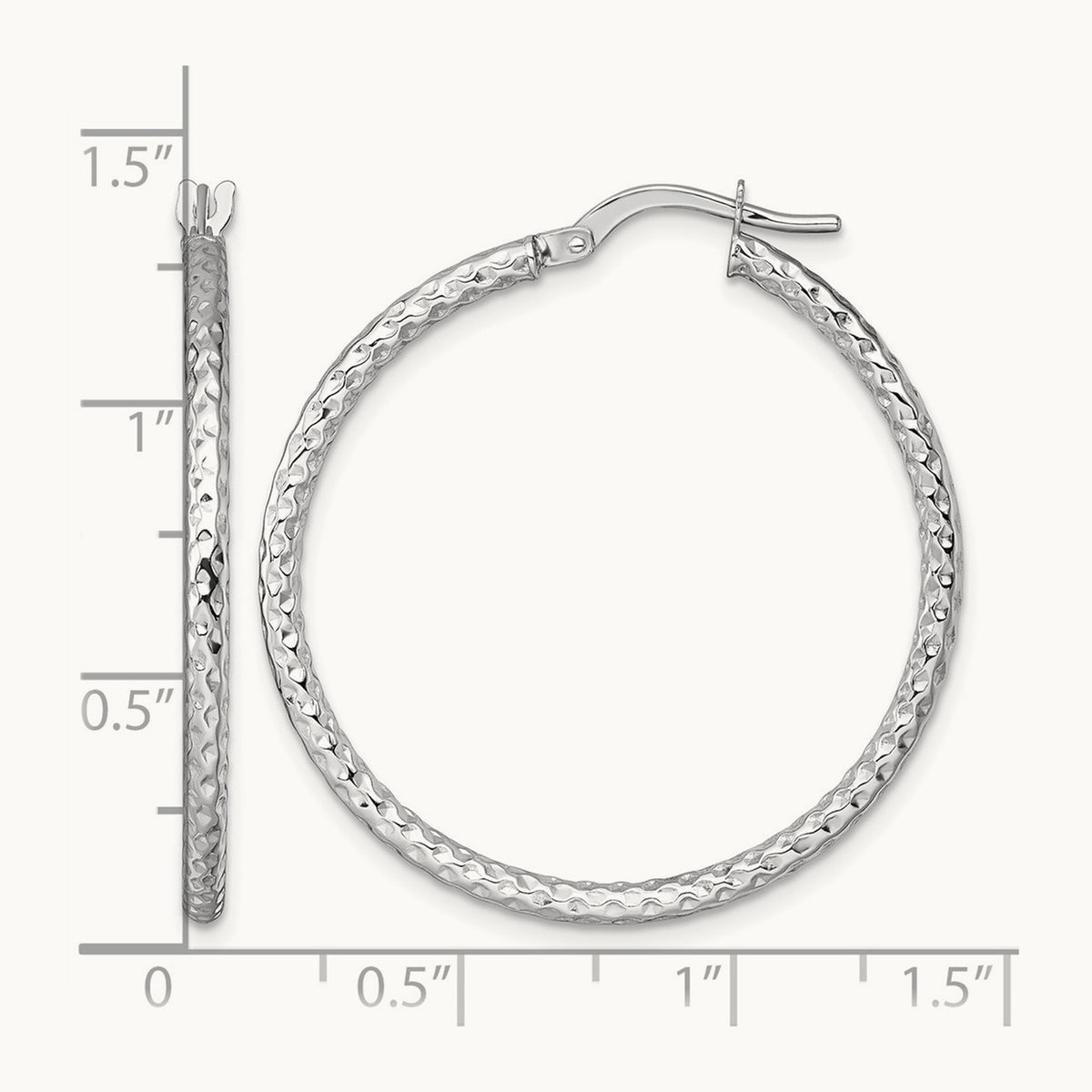 Polished Diamond-cut Hoop Earrings — 14K White Gold, 32mm