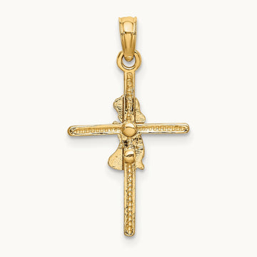 Praying Girl Cross Charm, 14K