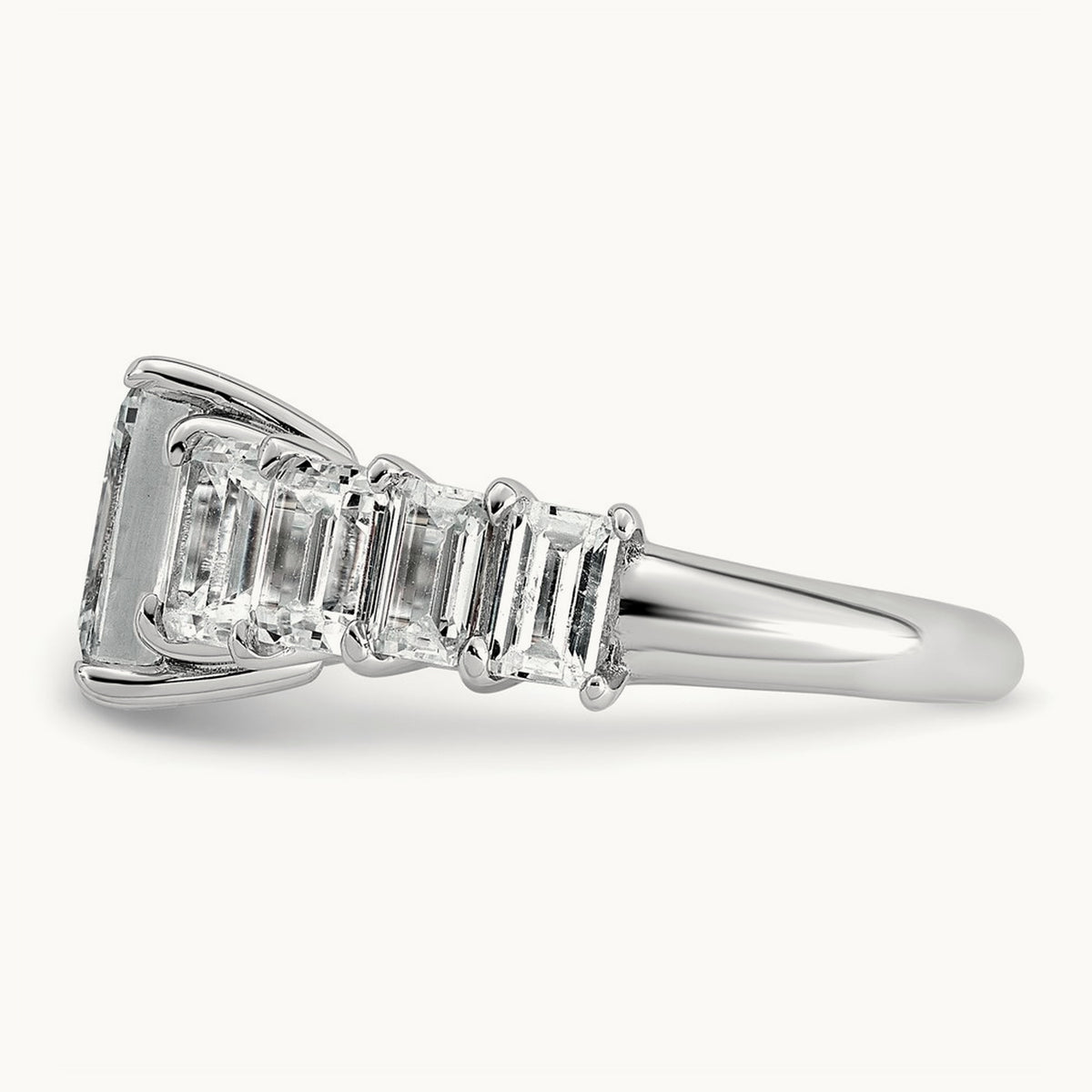 Emerald Shared Prong Engagement Ring, 5.00 ct tw Lab-Grown Diamond — 14K White Gold