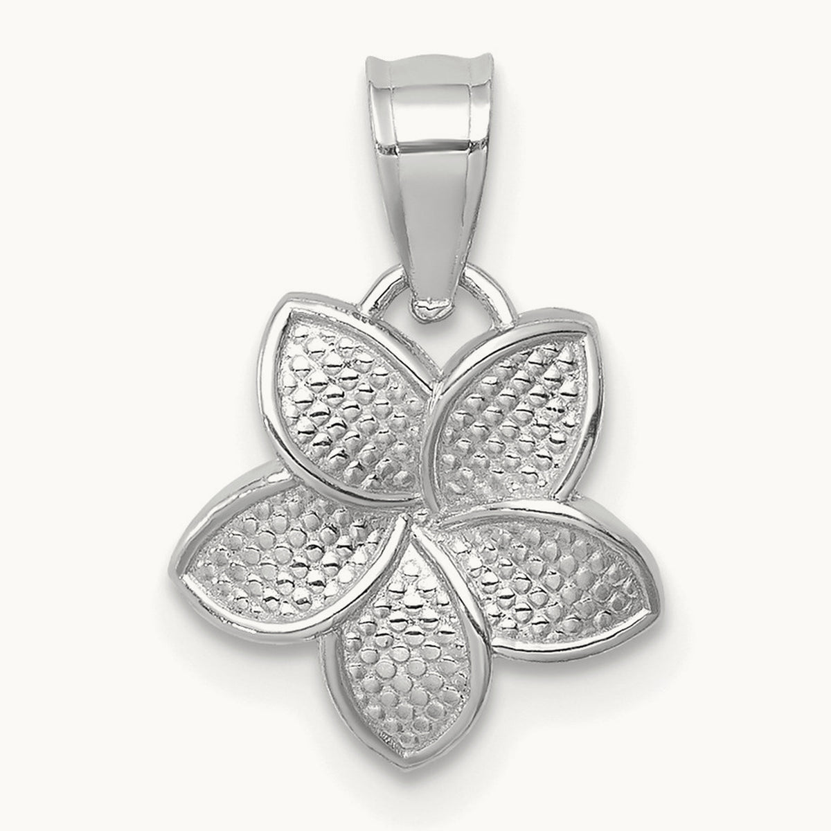 Polished Mini Plumeria Pendant — 14K White Gold