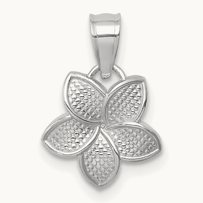 Polished Mini Plumeria Pendant — 14K White Gold