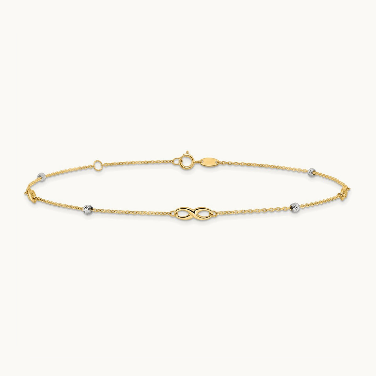 Diamond-cut Beads and Infinity 10in Plus 1in ext. Anklet, 14K Two-tone