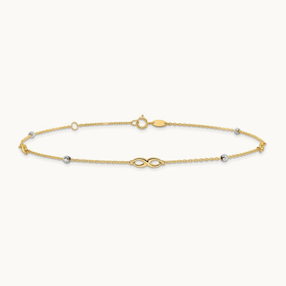 Diamond-cut Beads and Infinity 10in Plus 1in ext. Anklet, 14K Two-tone