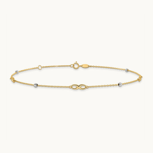 Diamond-cut Beads and Infinity 10in Plus 1in ext. Anklet, 14K Two-tone