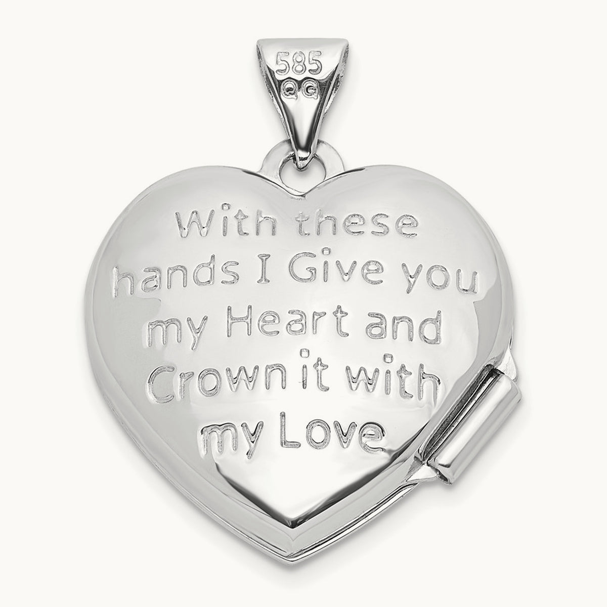 Diamond Heart Claddagh Locket, 14K White Gold