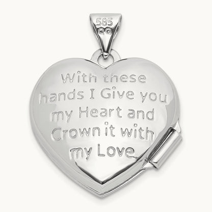 Diamond Heart Claddagh Locket, 14K White Gold