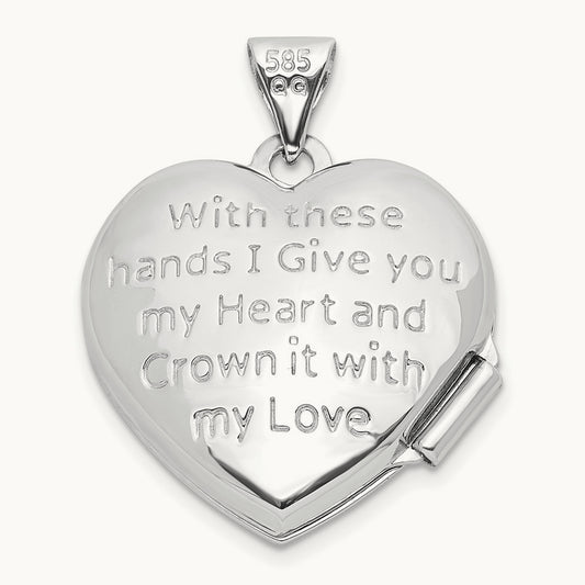 Diamond Heart Claddagh Locket, 14K White Gold