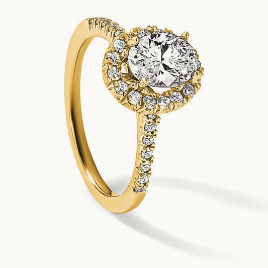 Oval Semi-Mount Halo Engagement Ring, 0.25-0.50 ct tw Lab-Grown Diamond — 2/7 ct · VS/SI (Great), 14K Yellow Gold, 7