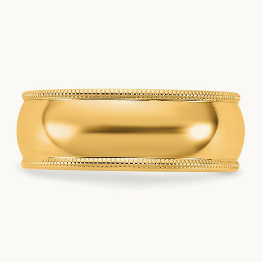 Milgrain Half Round Band, 7mm, 10K Yellow Gold